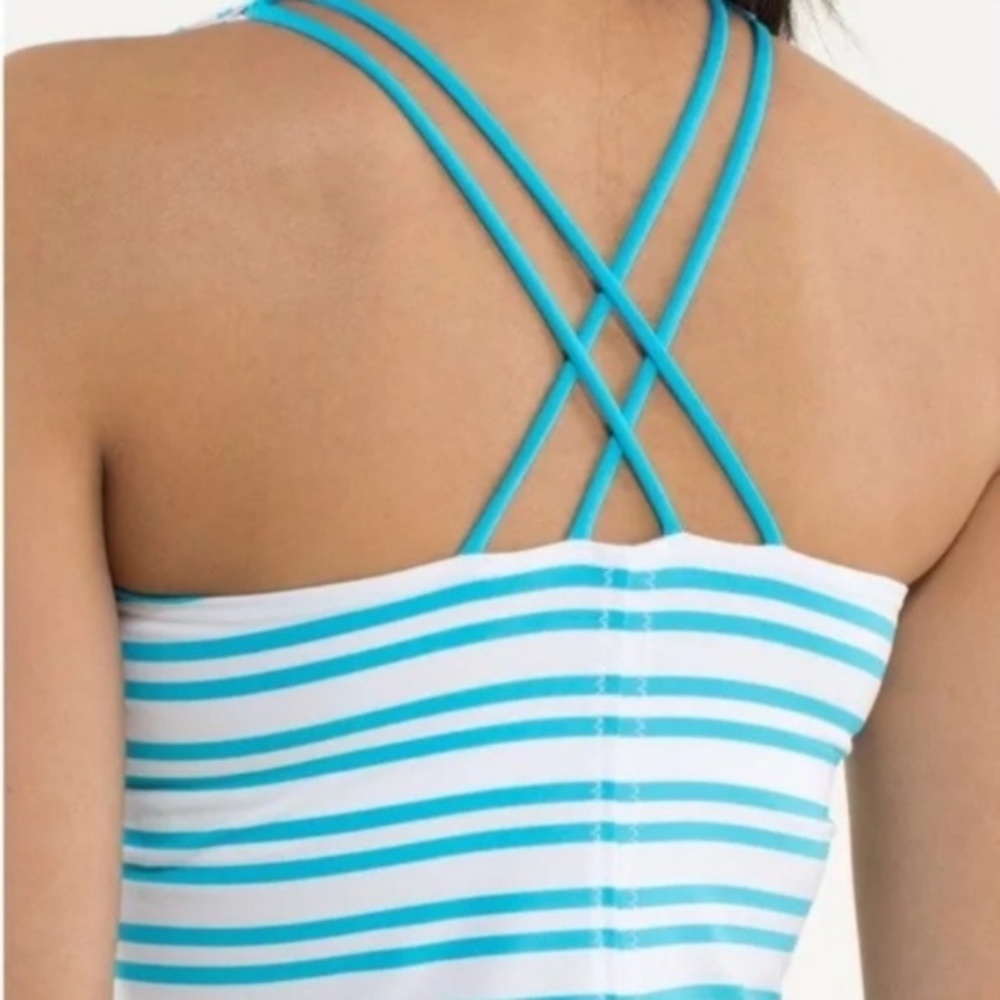lululemon athletica Striped Aqua and White Crisscross Tank - Picture 2 of 5